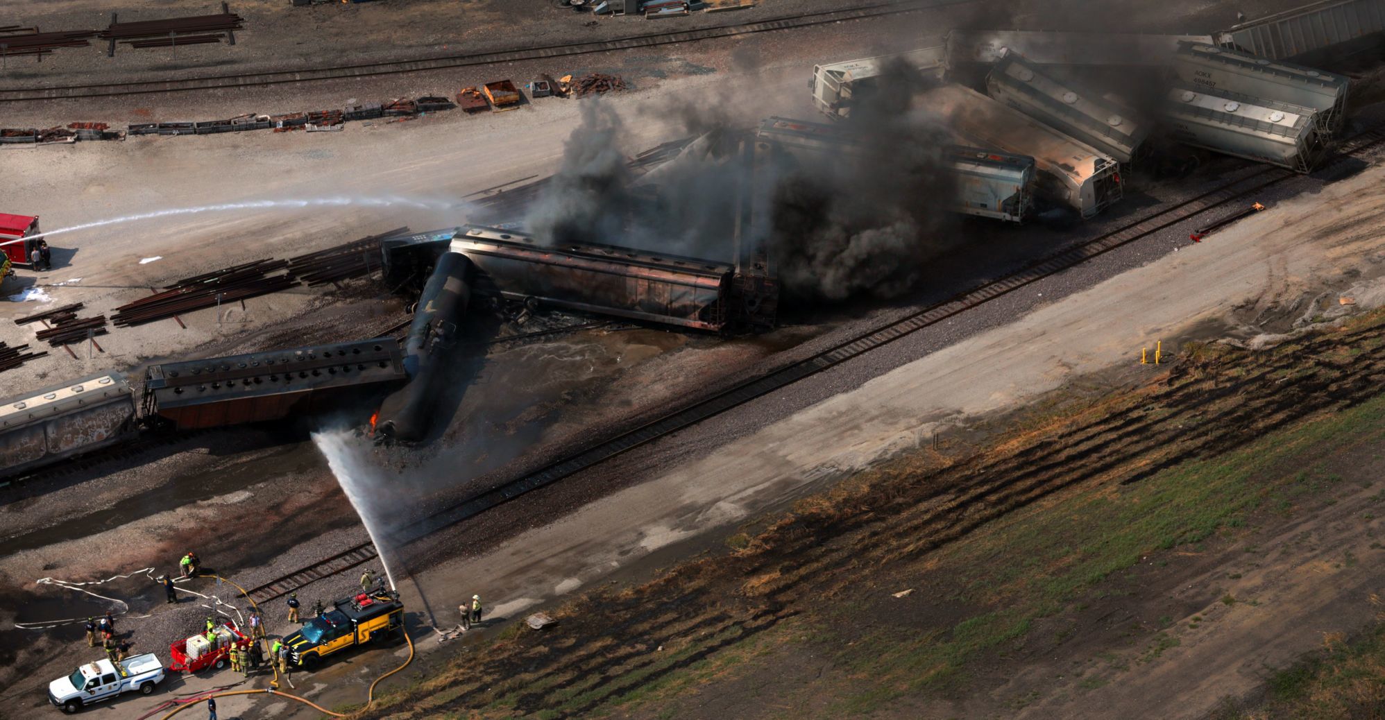 Train derailment sparks fire, evacuations in Dupo